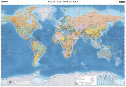 Planisfero - carta murale del mondo - con fusi orari - 100 x 70 cm - stampata su un unico foglio in carta - Edizione 2024