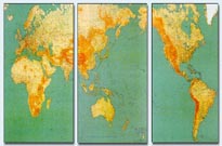 Planisfero in 3 fogli Fisico/Politico, 270x135cm