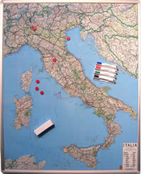 Carta d' Italia Magnetica 100 x 140 cm su pannello in metallo (scrivibile o per l'applicazione di calamite) + Kit Lavagna Magnetica