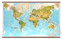 Planisfero Fisico e Ambientale - Plastificato e Laminato - cartografia molto dettagliata e aggiornata, con eleganti aste in legno e ganci in acciaio, facile da applicare a parete - 205 x 125 cm