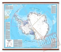 Polo Sud (Antartico / Antarctica) - carta murale plastificata, laminata, scrivibile e lavabile, con aste in legno e ganci in acciaio - 125 x 100 cm