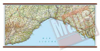 Liguria - carta murale plastificata con eleganti aste in legno - cartografia dettagliata ed aggiornata - 96 x 63 cm