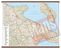 Puglia - carta murale con cartografia dettagliata ed aggiornata - plastificata, con eleganti aste in legno - 108 x 86 cm - edizione 2021