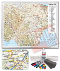 Carta Murale Magnetica della Basilicata - cartografia dettagliatissima ed aggiornata - su robusto pannello in acciaio smaltato con cornice in alluminio anodizzato, scrivibile e lavabile + kit lavagna magnetica in omaggio (spray per la pulizia, calamite, pennarelli, cimosa e portapennarelli calamitati) - 75 x 65 cm