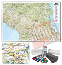 Carta Murale Magnetica dell'Emilia-Romagna - cartografia dettagliatissima ed aggiornata - su robusto pannello in acciaio smaltato con cornice in alluminio anodizzato, scrivibile e lavabile + kit lavagna magnetica in omaggio (spray per la pulizia, calamite, pennarelli, cimosa e portapennarelli calamitati) - 125 x 75 cm