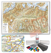 Carta Murale Magnetica della Valle d'Aosta - cartografia dettagliatissima ed aggiornata - su robusto pannello in acciaio smaltato con cornice in alluminio anodizzato, scrivibile e lavabile + kit lavagna magnetica in omaggio (spray per la pulizia, calamite, pennarelli, cimosa e portapennarelli calamitati) - 105 x 70 cm