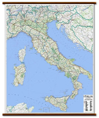 Italia - carta murale con cartografia molto dettagliata e aggiornata - plastificata, con eleganti aste in legno - 115 x 135 cm