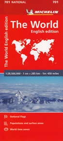 n.701 - The World / Il Mondo - planisfero / carta geografica del mondo politica - con bandiere, informazioni sul clima, popolazione, fusi orari e sezione dei poli - nuova edizione