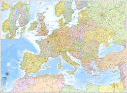 Europa - carta murale plastificata - cartografia dettagliata fisico-politica - 130 x 96 cm - edizione 2022