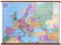 Europa (con tutto il Mediterraneo) - carta murale, plastificata, con aste in legno - cartografia politica, molto dettagliata - 135 x 105 cm