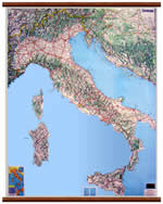 mappa murale Carta Murale d'Italia 100 x 111 cm (plastificata con eleganti aste in legno)