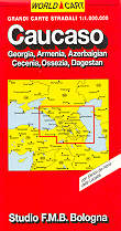 mappa stradale Caucaso - Georgia, Armenia, Azerbaigian, Cecenia, Ossezia, Dagestan