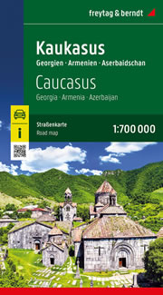 mappa Caucaso / Kaukasus con Armenia, Azerbaigian/Azerbaijan, Georgia, Cecenia, Dagestan, Inguscezia, Cabardino Balcaria, Ossezia del Nord, Karačaj Circassia 2025