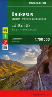 mappa stradale Caucaso / Kaukasus - con Armenia, Azerbaigian/Azerbaijan, Georgia, Cecenia, Dagestan, Inguscezia, Cabardino-Balcaria, Ossezia del Nord, Karačaj-Circassia - EDIZIONE 2022