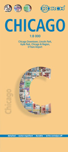 mappa di città Chicago - con Chicago Downtown, Lincoln Park, Hyde Park, O'Hare Airport e dintorni di Chicago - mappa della città plastificata, impermeabile, scrivibile e anti-strappo - dettagliata e facile da leggere, con trasporti pubblici, attrazioni e luoghi di interesse - nuova edizione