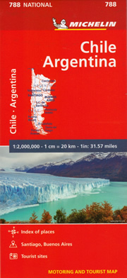 mappa Cile/Chile, Argentina con Santiago, Buenos Aires, Cordoba, Tierra del Fuego stradale Michelin n.788