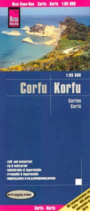 mappa Corfù con le località di Agios Georgios, Achilleio, Ereikoussa, Esperion, Faiakes, Fanò (Othonoi), Kassopaia, Korissia, Lefkimmi, Mathraki, Meliteieis, Palaiokastritsa, Parelioi, Thinali impermeabile e antistrappo