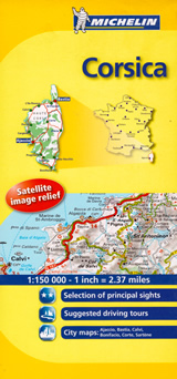 mappa Corsica con Ajaccio, Bastia, Calvi, Bonifacio, Corte, Sartène carta stradale n.345 Michelin spiagge, itinerari e luoghi panoramici