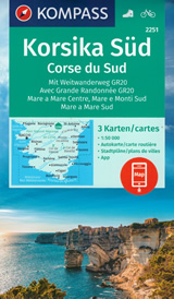 mappa Corsica del set di 3 mappe escursionistiche con sentieri e GR20 per il trekking MTB Kompass n.2251 compatibili GPS 2023