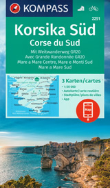 mappa topografica Corsica del Sud - set di 3 mappe escursionistiche con sentieri e GR20 per il trekking e MTB - Kompass n.2251 - mappe compatibili con GPS - EDIZIONE Dicembre 2023