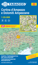 mappa topografica n.003 - Cortina d' Ampezzo e Dolomiti Ampezzane - con Fanes, Senes, Croda Rossa, Tofane, Passo Falzarego, Passo Valparola, Nuvolau, Selva di Cadore, Passo Giau, S. Vito di Cadore, Sorapis, Cortina d'Ampezzo, Passo Tre Croci, Cristallo, Lago di Misurina, Tre Cime - con reticolo UTM compatibile con GPS - nuova edizione