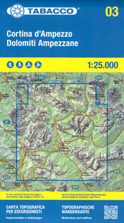 mappa n.003 Cortina d' Ampezzo e Dolomiti Ampezzane con Fanes, Senes, Croda Rossa, Tofane, Passo Falzarego, Valparola, Nuvolau, Selva di Cadore, Giau, S. Vito Sorapis, Tre Croci, Monte Cristallo, Lago Misurina, Cime, Cimabanche, Lagazuoi, del Beco, Picco Vallandro, Faloria, Gruppo Marmarole reticolo UTM compatibile GPS impermeabile, antistrappo, plastic free, eco friendly 2022