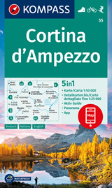 mappa topografica Cortina d' Ampezzo, Selva di Cadore, Corvara, Badia, Monte Civetta e Pelmo, Pieve di Cadore, Tre Cime di Lavaredo - mappa Kompass n.55 - mappa escursionistica, plastificata, impermeabile e anti-strappo + mappa panoramica - compatibile con GPS - EDIZIONE Settembre 2023