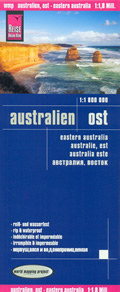 mappa Costa dell'Australia con Melbourne, Sydney, Wollongong, Canberra, Newcastle, Brisbane, Townsville, Cape York Peninsula, Gregory Range, Kangaroo Mountains, Grande Bacino Artesiano, New South Wales, Tasmania, King Island parchi, riserve naturali, spiagge e luoghi panoramici stradale, impermeabile antistrappo