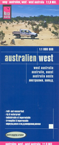 mappa stradale Costa Ovest dell'Australia - con Perth, Great Victoria Desert, Nullarbor Plain, Pilbara, Hamersley Range, Gibson Desert, Great Sandy Desert, Broome, Kimberley Plateau - con parchi, riserve naturali, spiagge e luoghi panoramici - mappa stradale, impermeabile e antistrappo - edizione 2019