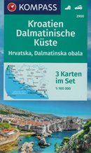 mappa topografica Costa della Croazia e Dalmazia - Rijeka, Krk, Cres, Rab, Senj, Pag Nin, Zadar, Sibenik, Split, Brac, Hvar, Vis, Luka, Dubrovnik, Podgorica, Ulcinj - Set di 3 mappe escursionistiche compatibili con GPS - Kompass n.2900 - con spiagge e luoghi panoramici - edizione 2023