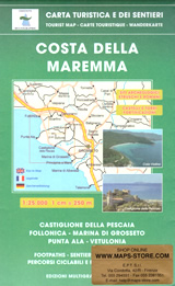mappa Costa Maremma con Castiglione Pescaia, Follonica, Marina di Grosseto, Punta Ala, Vetulonia, Puntone Scarlino n.529 Multigraphic