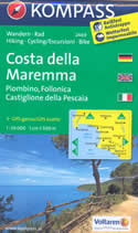 mappa topografica n.2469 - Costa della Maremma - con Piombino, Follonica, Castiglione della Pescaia, Gavorrano, Vetulonia, Punta Ala, Marina di Grosseto, Ribolla, Valpiana, Venturina - mappa plastificata, compatibile con sistemi GPS - nuova edizione