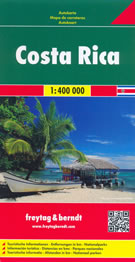 mappa stradale Costa Rica - San José, Puerto Limón, Heredia, Alajuela, Liberia, Paraíso, Puntarenas, Curridabat, Mercedes, Cartago, Chacarita, Guadalupe, Patarrá, El Tejar, Conceptión - con spiagge, luoghi panoramici, parchi e riserve naturali - edizione 2014