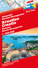 mappa Croazia, Slovenia, Bosnia, Erzegovina/Herzegovina con Zagabria (Zagreb), Spalato (Split), Fiume (Rijeka), Osijek, Zara (Zadar), Slavonski Brod, Velika Gorica, Karlovac, Pola (Pula) 2023