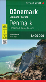 mappa stradale Danimarca - con Copenaghen, Groenlandia, Isole Faeroes, Odense, Arhus, Esbjerg, Aalborg, Nuuk, Torshavn - EDIZIONE Luglio 2023