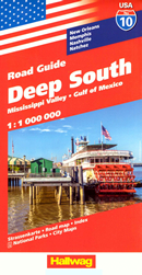 mappa n.10 Deep South, Mississippi Valley, Gulf of Mexico (Arkansas, Louisiana, Mississippi, Alabama, Tennessee) con New Orleans, Jackson, Memphis, Nashville, Natchez, Atlanta, Mobile, Houston, Arkansas, Tennessee, Louisiana cartografia aggiornata, dettagliata e facile da leggere + stradale 2024