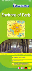 mappa stradale n.106 - dintorni di Parigi - con Versailles, Chartres, Etampes, Evry, Fontainebleau, Coulommiers, Compiegne, Senlis, Pontoise, Vernon, Dreux