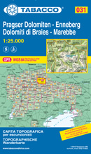 mappa topografica n.031 - Dolomiti di Braies, Marebbe / Pragser Dolomiten, Enneberg - Brunico, S. Lorenzo, Rasen, Valdaora, Passo Furcia, Braies, Villabassa, Monguelfo, Enneberg, La Valle, St. Martin, Croda del Beco, Senes, Fanes, P. di Vallandro, Dobbiaco, Badia - con reticolo UTM compatibile con sistemi GPS - nuova edizione