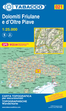 mappa n.021 Dolomiti Friulane e d'Oltre Piave Alta Val Cellina, Settimana, Cimoliana, Lago del Vajont, Cimolais, Clàut, Erto, Casso, Longarone con reticolo UTM compatibile sistemi GPS