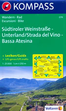 mappa n.074 Südtiroler Weinstraße, Unterland / Strada del Vino, Bassa Atesina Auer/Ora, Caldaro, Tramin, Termeno, Salorno, Appiano, Bolzano, Aldino, Trodena, Cavalese compatibile con GPS