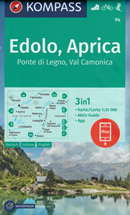 mappa n.94 Edolo, Aprica, Ponte di Legno, Val Camonica, Tirano, Lago Belviso, Breno, Capo Ponte, Malonno, Saviore, Gruppo dell' Adamello, Vezza d' Oglio, Arno con sentieti CAI, percorsi per MTB, vie ferrate, itinerari sci e alpinismo plastificata, compatibile sistemi GPS 2023