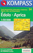 mappa topografica n.94 - Edolo, Aprica, Tirano, Lago Belviso, Breno, Capo di Ponte, Malonno, Saviore, Gruppo dell' Adamello, Vezza d' Oglio, Lago d' Arno - con sentieti CAI, percorsi per MTB, vie ferrate, itinerari per sci e alpinismo