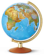 globo geografico Elegante Globo Luminoso Fisico/Politico con Meridiano in Metallo dorato e Base Legno - diametro 30 cm
