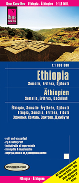 mappa Etiopia con Somalia, Eritrea e Djibouti stradale impermeabile antistrappo parchi naturali luoghi di interesse