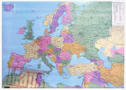 mappa Europa (con tutto il Mediterraneo) murale, cartografia politica, molto dettagliata 130 x 100 cm