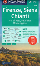 mappa n.2458 Firenze, Siena, Chianti, Val di Pesa, d'Elsa, Monteriggioni, Impruneta, Dicomano, Pontassieve, Reggello, Figline Valdarno, Greve in Tavarnelle, Radda San Gimignano con informazioni turistiche, sentieri CAI, percorsi panoramici e parchi naturali plastificata, compatibile GPS 2022