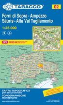 mappa topografica n.002 - Forni di Sopra, Ampezzo, Sauris, Alta Val Tagliamento - con Passo di Mauria, Cridola, Pramaggiore, Monfalcon di Montanaia, M. Tinisa, M. Bivera, Sella di Razzo, M. Tiarfin, Val Pesarina, Lorenzago, Passo di M. Rest - con reticolo UTM compatibile con GPS