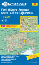 mappa topografica n.002 - Forni di Sopra, Ampezzo, Sauris, Alta Val Tagliamento - con Passo di Mauria, Cridola, Pramaggiore, Monfalcon di Montanaia, M. Tinisa, M. Bivera, Sella di Razzo, M. Tiarfin, Val Pesarina, Lorenzago, Passo di M. Rest - con reticolo UTM compatibile con GPS - EDIZIONE 2021