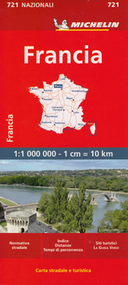 mappa Francia / France stradale Michelin n.721 con indice località, distanze chilometriche, tempi di percorrenza e percorsi panoramici
