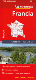 mappa stradale Francia / France - mappa stradale Michelin - n.721 - con indice, distanze e tempi di percorrenza - nuova edizione